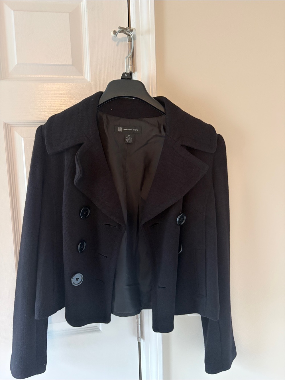 INC International Concepts Black Double-Breasted Pea Coat